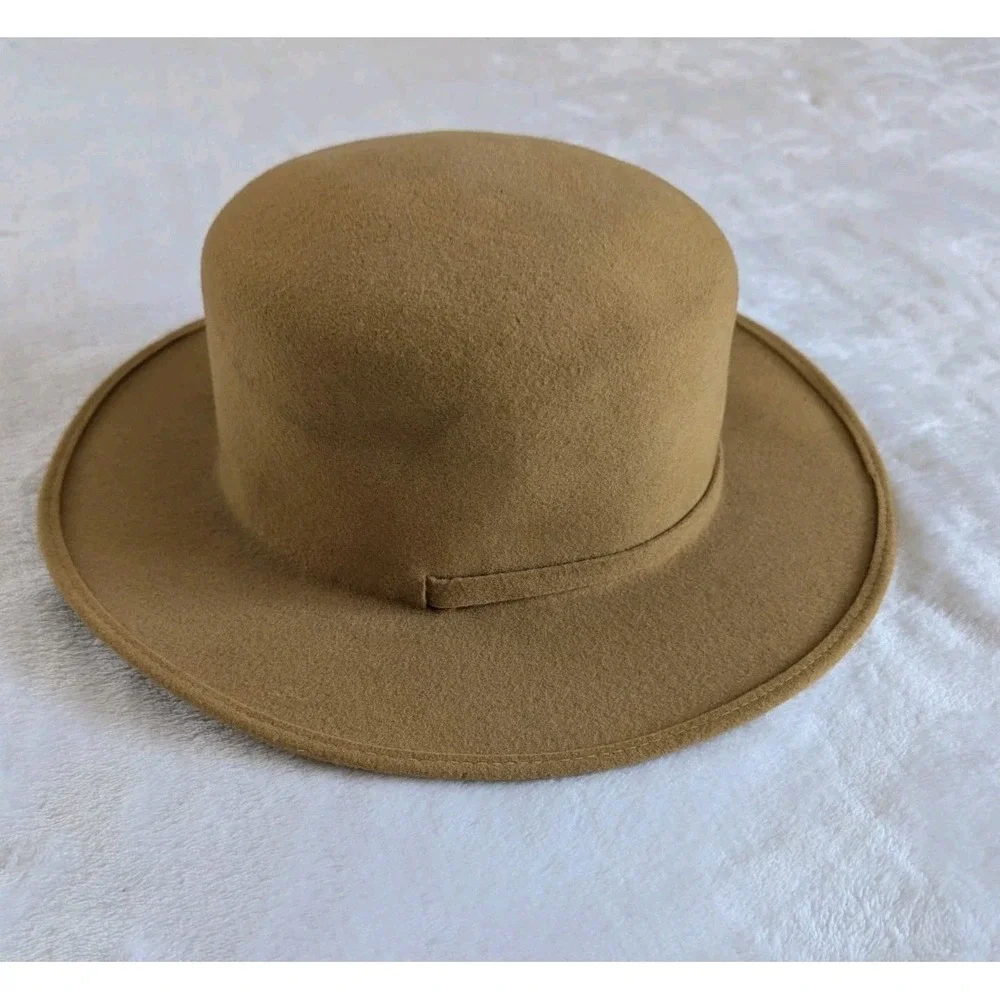 VTG Neuman Fairfield Felts Brimmed Hat Chin Tie Tan 100% Wool Prop Costume *READ